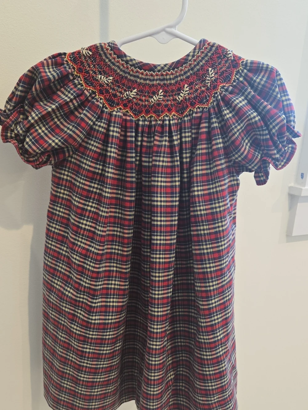 Red Plaid Smocked Girls' Dress Top